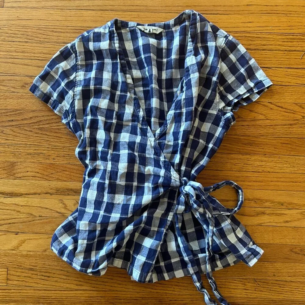 Bridge and Burn Gingham Wrap Blouse Size Small - Picture 1 of 3